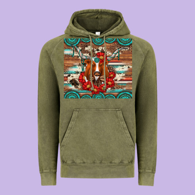Longhorn With Gemstone Vintage Hoodie Designed By Artiststas