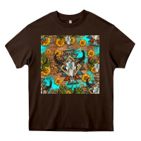 Chocolate Brown aztec bull skull seamless pattern Heavy Core Tee - HRA Design Shop
