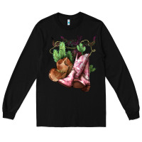 Black cowgirl boots hat horns cactus Long Sleeve Tee - NancyCooperArtShop