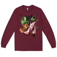 Burgundy cowgirl boots hat horns cactus Long Sleeve Tee - NancyCooperArtShop