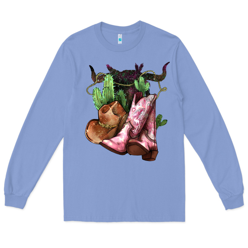 Cowgirl Boots Hat Horns Cactus Long Sleeve Tee by NancyCooperArtShop | Teevron