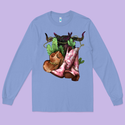 Cowgirl Boots Hat Horns Cactus Long Sleeve Tee Designed By Nancycooperartshop