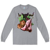 Heather Grey cowgirl boots hat horns cactus Long Sleeve Tee - NancyCooperArtShop