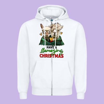 Have A Llamazing Christmas Alpaca Head Zipper Hoodie Designed By Lillyallendesigns