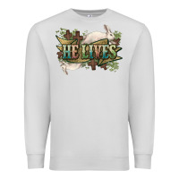 Dove Grey He lives Easter Premium Sweatshirt - NancyCooperArtShop