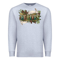 Heather Grey He lives Easter Premium Sweatshirt - NancyCooperArtShop