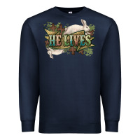 Navy He lives Easter Premium Sweatshirt - NancyCooperArtShop