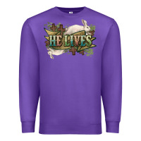 Purple He lives Easter Premium Sweatshirt - NancyCooperArtShop
