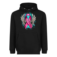 Black cancer ribbon with angel wings Heavyweight Hoodie - NancyCooperArtShop