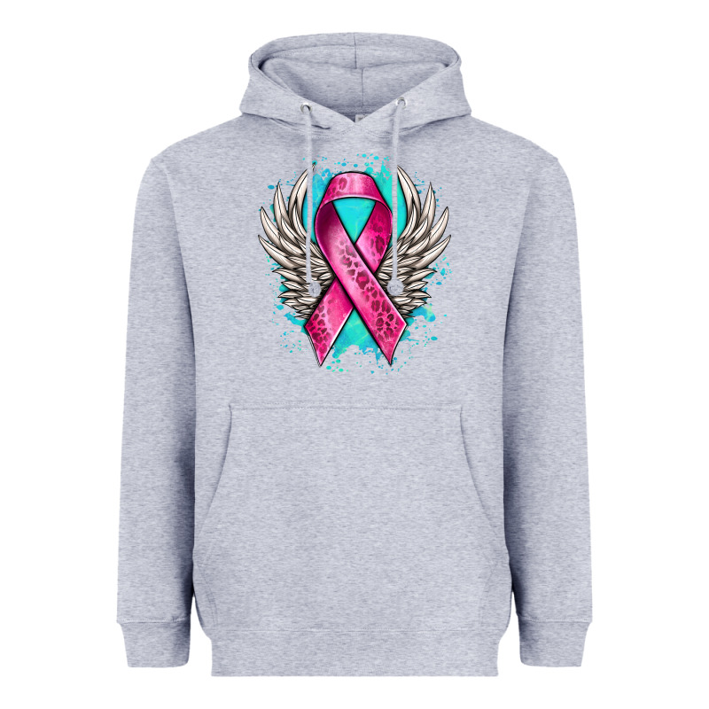 Cancer Ribbon With Angel Wings Heavyweight Hoodie by NancyCooperArtShop | Teevron