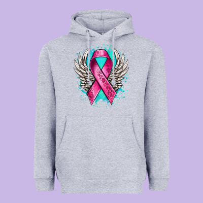 Cancer Ribbon With Angel Wings Heavyweight Hoodie Designed By Nancycooperartshop