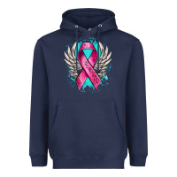 Navy cancer ribbon with angel wings Heavyweight Hoodie - NancyCooperArtShop