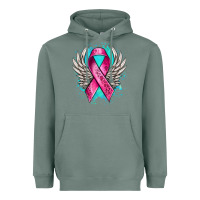 Sage cancer ribbon with angel wings Heavyweight Hoodie - NancyCooperArtShop