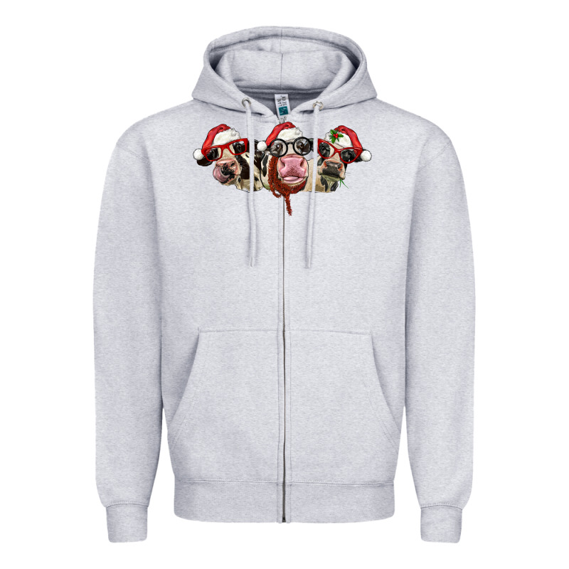 Christmas Holstein Cows Zipper Hoodie by LillyAllenDesigns | Teevron