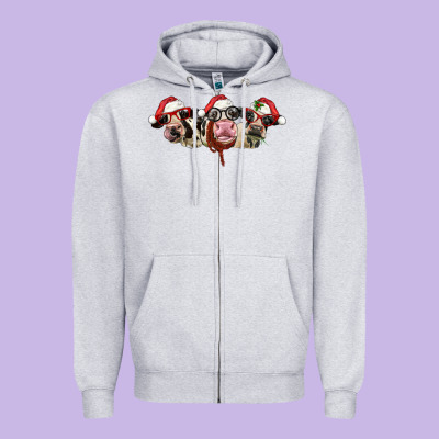 Christmas Holstein Cows Zipper Hoodie Designed By Lillyallendesigns