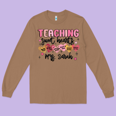 Teaching Sweet Hearts Long Sleeve Tee Designed By Maliassmallbusiness