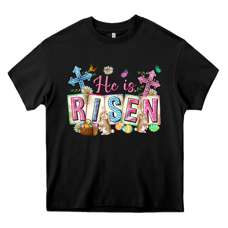 He Is Risen Easter With Flowers Heavy Core Tee by Neo Western | Teevron