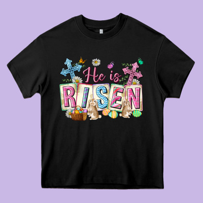 He Is Risen Easter With Flowers Heavy Core Tee Designed By Neo Western