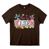 Chocolate Brown he is risen easter with flowers Heavy Core Tee - Neo Western
