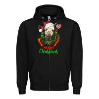 Black merry christmas alpaca face Zipper Hoodie - LillyAllenDesigns