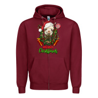 Burgundy merry christmas alpaca face Zipper Hoodie - LillyAllenDesigns