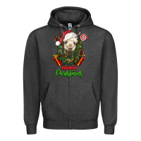 Charcoal Heather merry christmas alpaca face Zipper Hoodie - LillyAllenDesigns