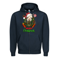 Navy merry christmas alpaca face Zipper Hoodie - LillyAllenDesigns