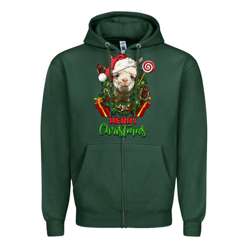 Merry Christmas Alpaca Face Zipper Hoodie by LillyAllenDesigns | Teevron