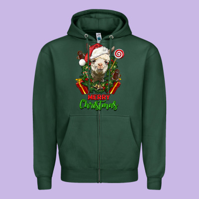 Merry Christmas Alpaca Face Zipper Hoodie Designed By Lillyallendesigns
