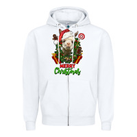 White merry christmas alpaca face Zipper Hoodie - LillyAllenDesigns