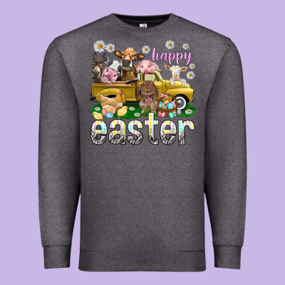 Happy Easter Truck With Farm Animals Premium Sweatshirt Designed By Nancycooperartshop