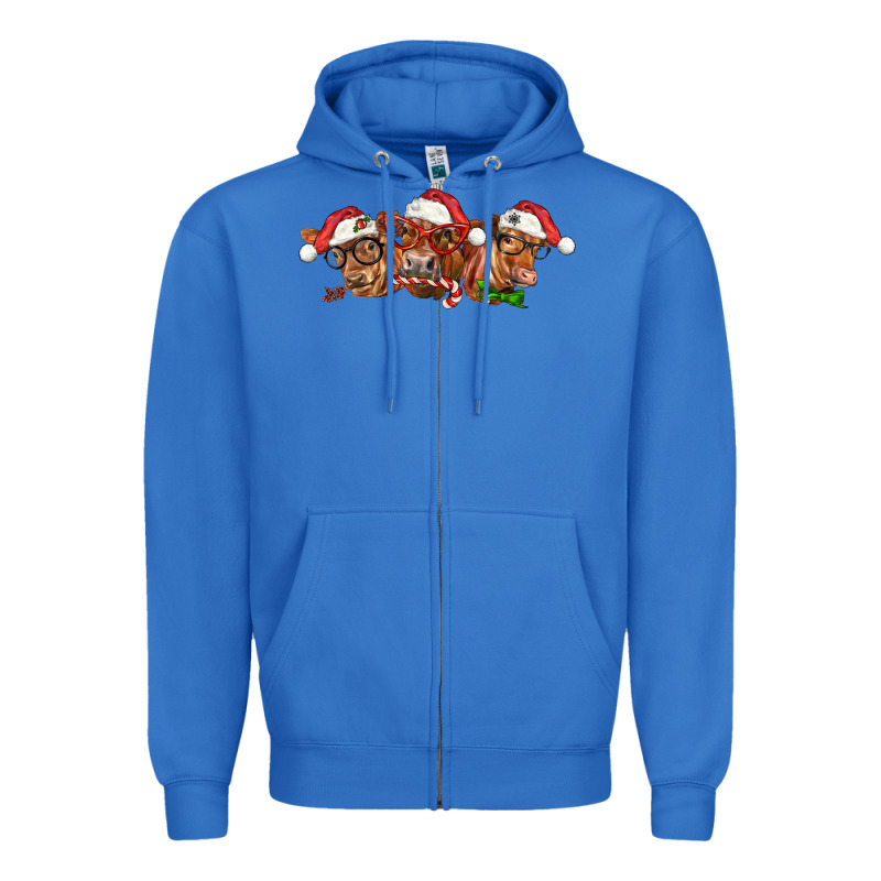 Christmas Red Angus Cows Zipper Hoodie by LillyAllenDesigns | Teevron