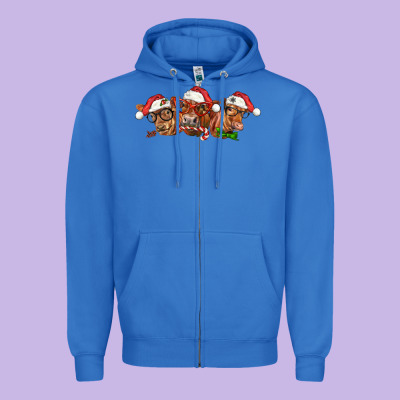 Christmas Red Angus Cows Zipper Hoodie Designed By Lillyallendesigns