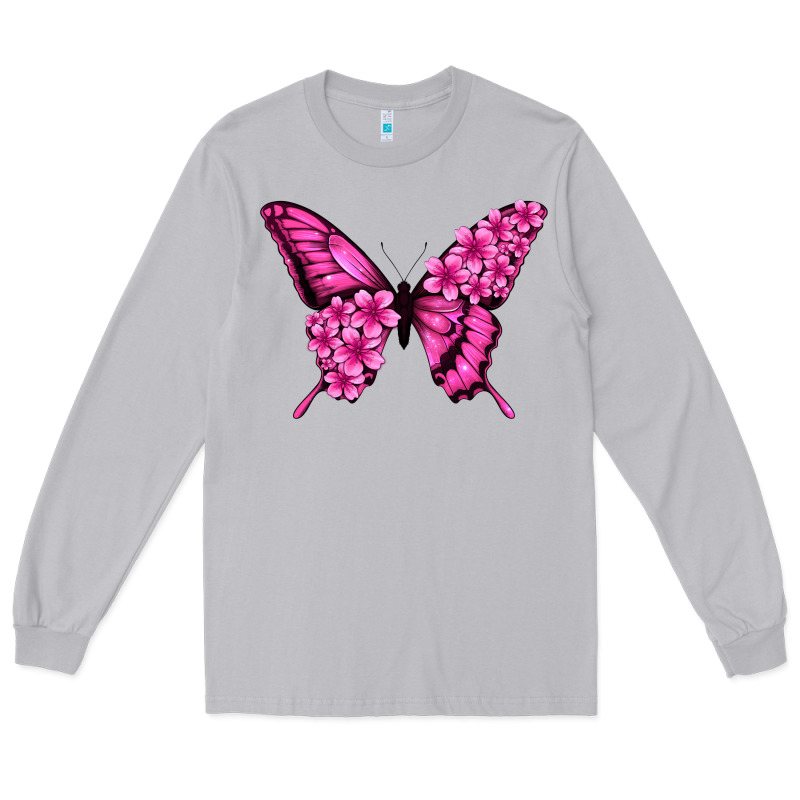 Floral Pink Butterfly Long Sleeve Tee by NancyCooperArtShop | Teevron