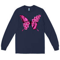 Navy Floral pink butterfly Long Sleeve Tee - NancyCooperArtShop