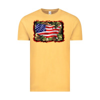Vintage Mustard distressed american flag Vintage Tee - BarkalooDesign