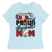 Baby Blue loud and proud baseball mom Ladies Tee - Zillion Design Studio