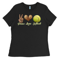 Black peace love softball Ladies Tee - JahusDesignShop