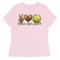 Bubblegum Pink peace love softball Ladies Tee - JahusDesignShop
