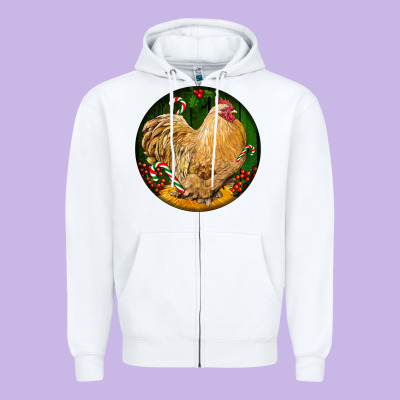 Cochin Rooster Christmas Zipper Hoodie Designed By Lillyallendesigns