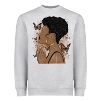 Heather Grey black woman praying Heavyweight Sweatshirt - MaliasSmallBusiness