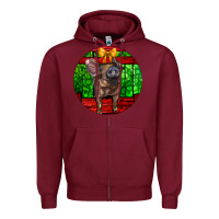 Burgundy christmas pig Zipper Hoodie - LillyAllenDesigns
