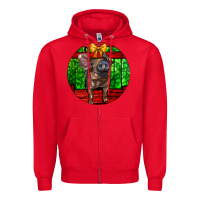 Red christmas pig Zipper Hoodie - LillyAllenDesigns