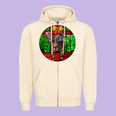Christmas Pig Zipper Hoodie Designed By Lillyallendesigns