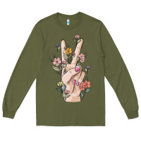 Army Green hand peace sign Long Sleeve Tee - MaliasSmallBusiness