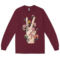 Burgundy hand peace sign Long Sleeve Tee - MaliasSmallBusiness