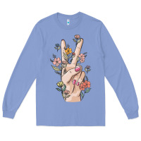Colony Blue hand peace sign Long Sleeve Tee - MaliasSmallBusiness