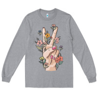 Heather Grey hand peace sign Long Sleeve Tee - MaliasSmallBusiness