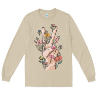 Mushroom hand peace sign Long Sleeve Tee - MaliasSmallBusiness