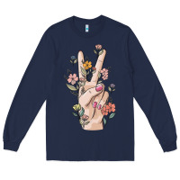 Navy hand peace sign Long Sleeve Tee - MaliasSmallBusiness